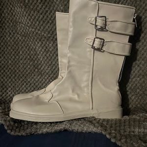 SHEIN white faux leather white boots